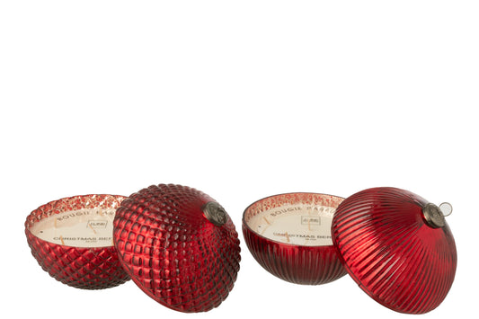Geurkaars Kerstbal Glas Kerstrood Large Assortiment Van 2