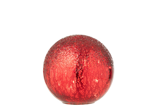 Ball LED Crackled Glass Christmas Red Small