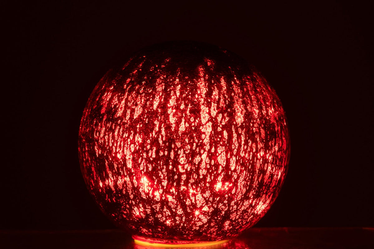 Ball LED Crackled Glass Christmas Red Large