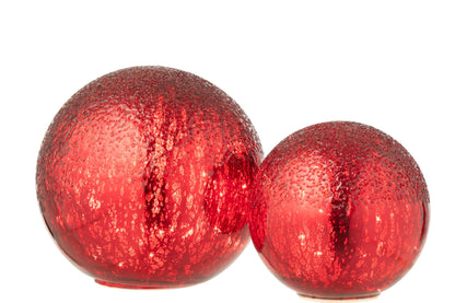 Ball LED Crackled Glass Christmas Red Large