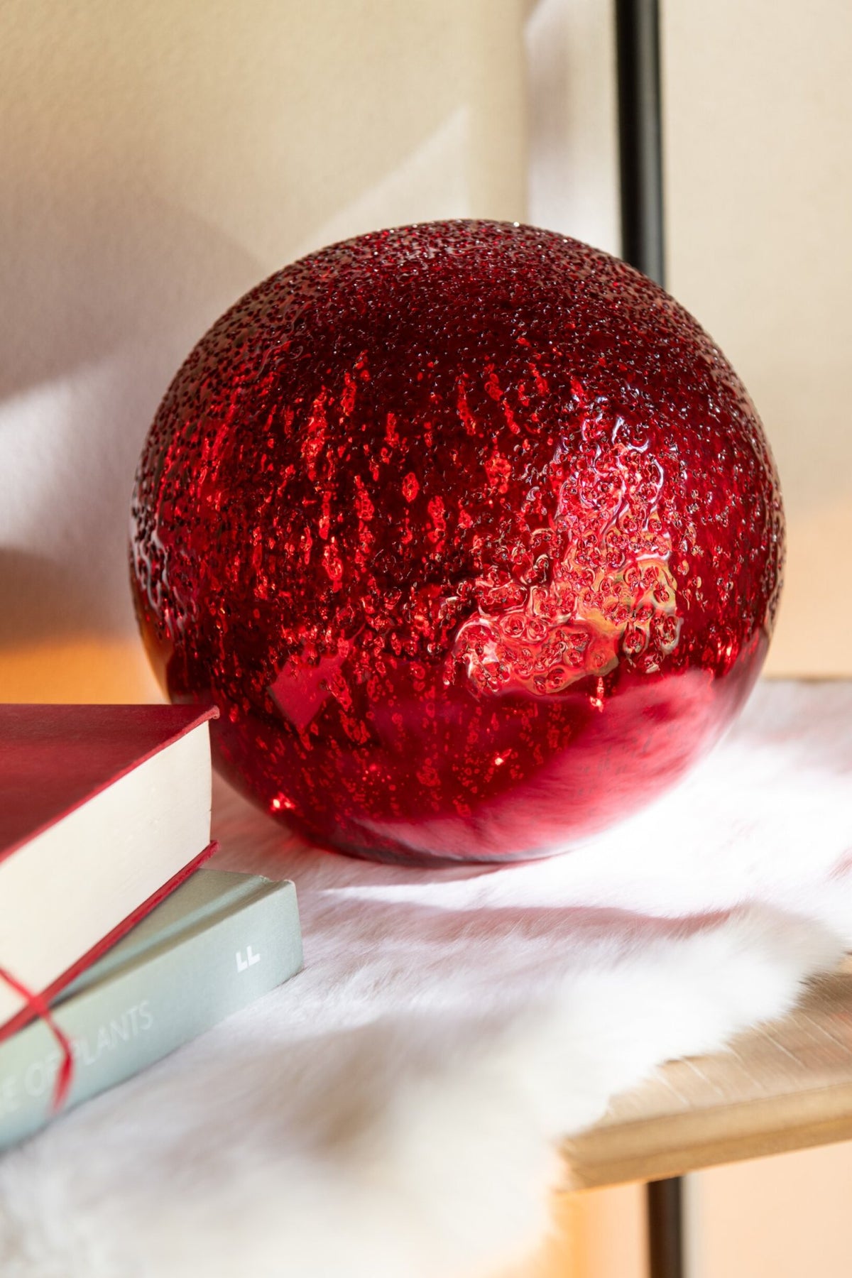 Ball LED Crackled Glass Christmas Red Large