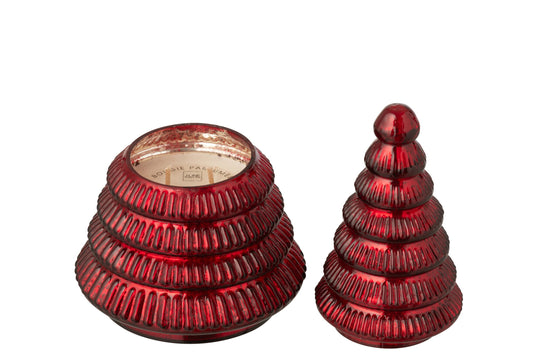 Geurkaars Boom Geribbeld Glas Kerstrood Large