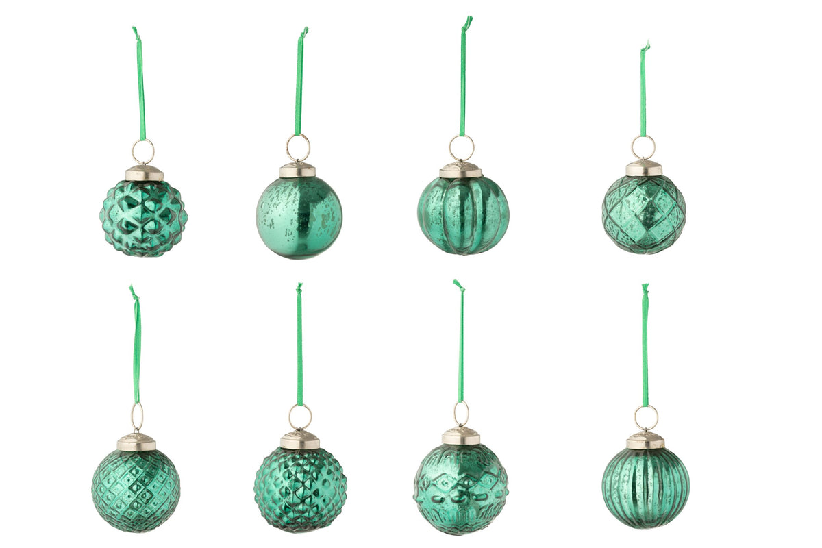 Box Of 40 Christmas Bauble 8 Patterns Glass Green