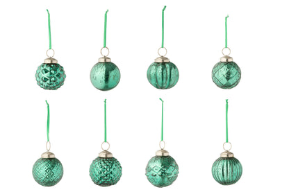 Box Of 40 Christmas Bauble 8 Patterns Glass Green