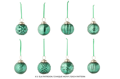 Box Of 40 Christmas Bauble 8 Patterns Glass Green