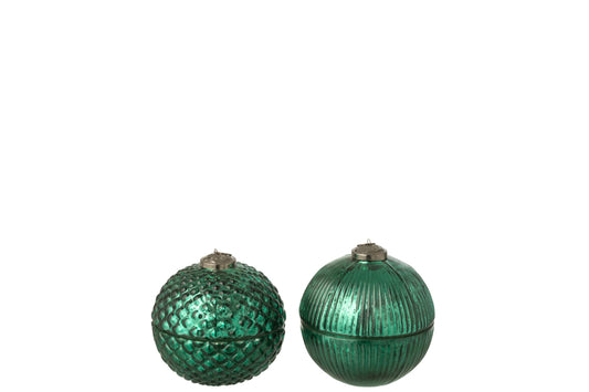 Geurkaars Kerstbal Glas Groen Small Assortiment Van 2