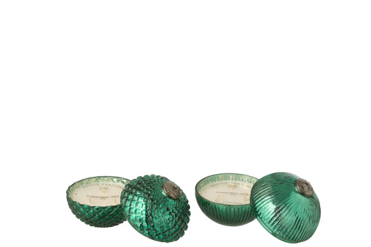 Geurkaars Kerstbal Glas Groen Small Assortiment Van 2