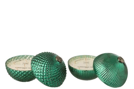 Geurkaars Kerstbal Glas Groen Large Assortiment Van 2