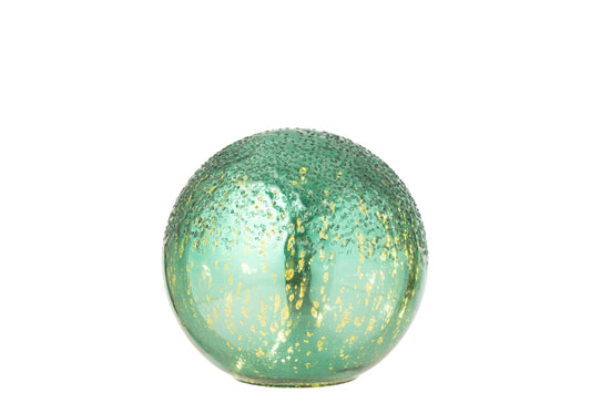 Ball LED Crackled Glass Green Small