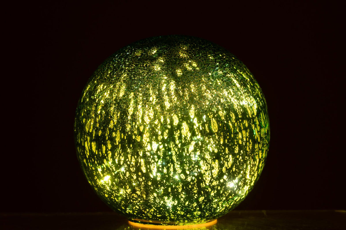 Ball LED Crackled Glass Green Large