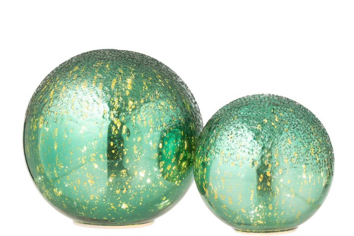 Ball LED Crackled Glass Green Large