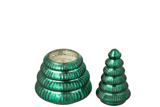 Geurkaars Boom Geribbeld Glas Groen Small