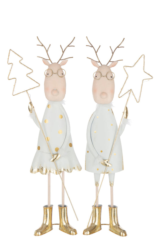 Reindeer LED Tree + Star Iron Gold Colored/White Assortment Of 2
