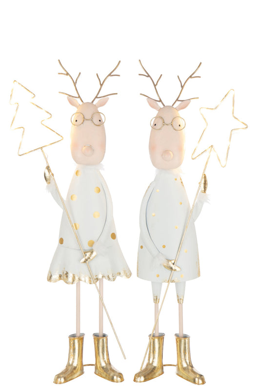 Reindeer LED Tree + Star Iron Gold Colored/White Assortment Of 2