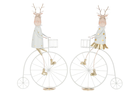 Reindeer Bike Iron Gold Colored/White Assortment Of 2