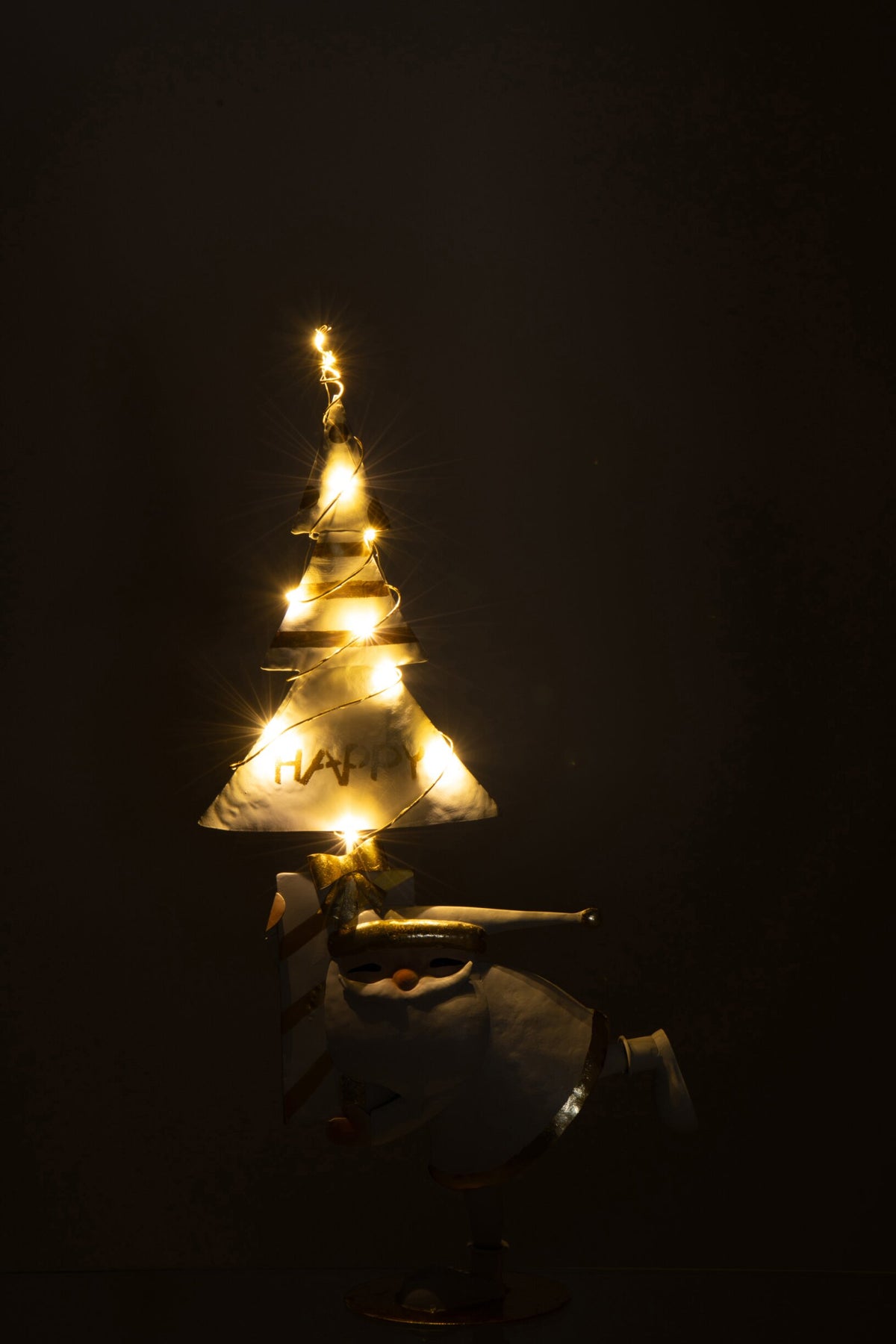 Santa Claus LED Tree Iron Gold Colored/White Small
