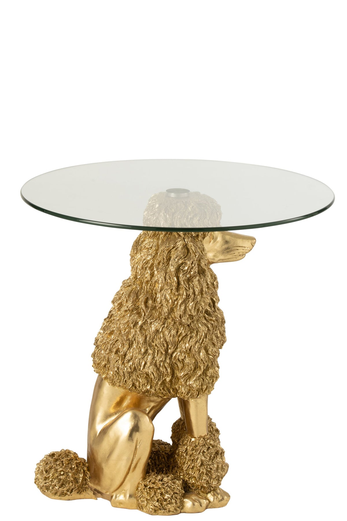 Side Table Poodle Round Polyresin Gold Colored