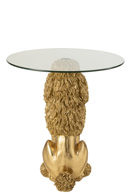 Side Table Poodle Round Polyresin Gold Colored