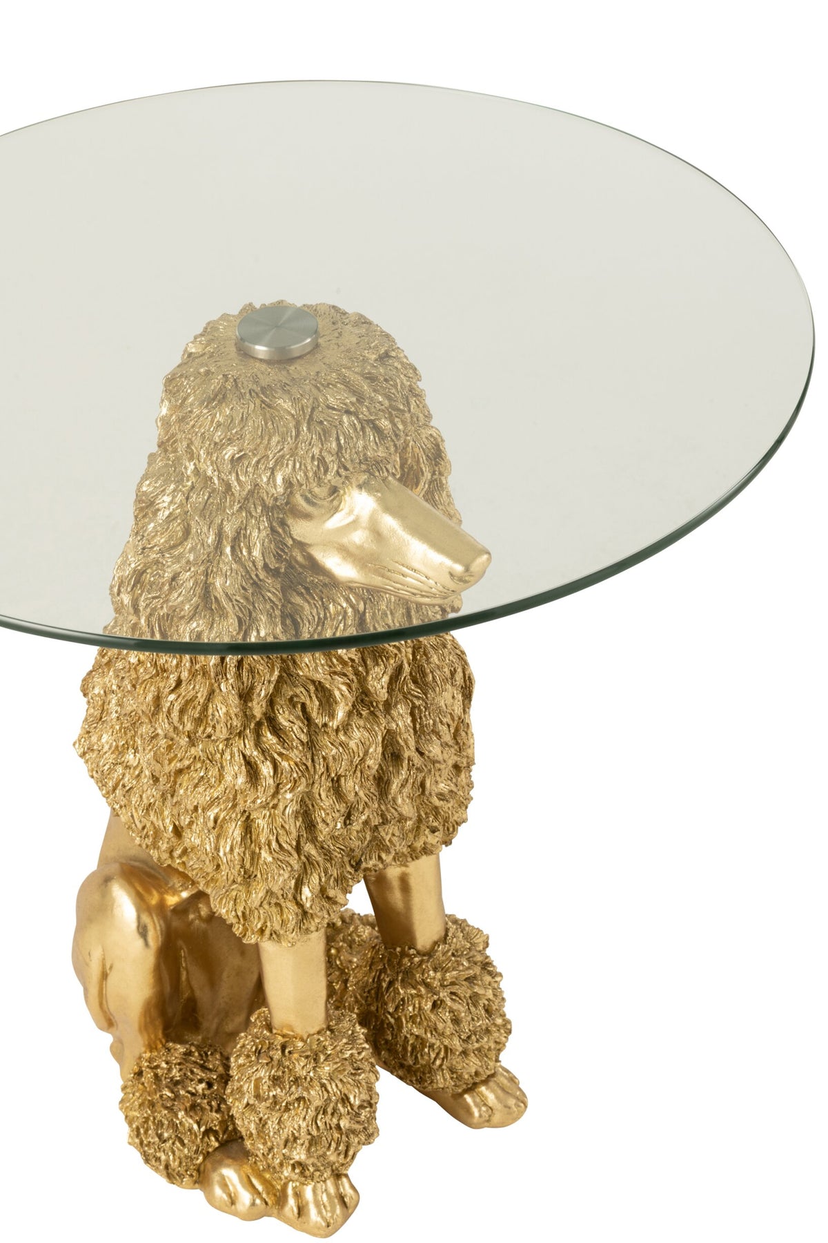 Side Table Poodle Round Polyresin Gold Colored