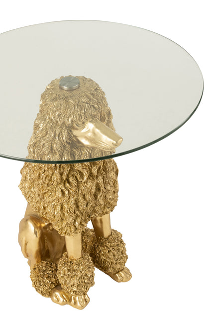 Side Table Poodle Round Polyresin Gold Colored