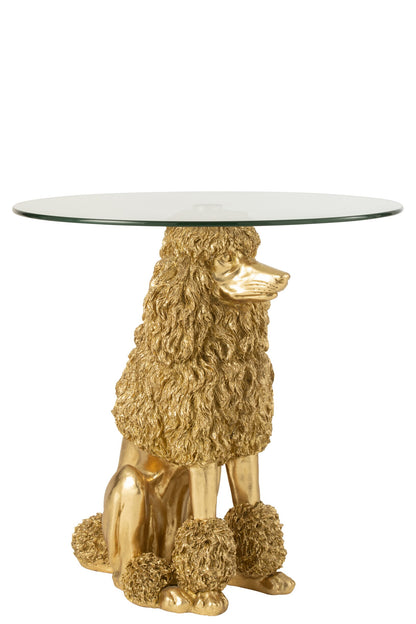 Side Table Poodle Round Polyresin Gold Colored
