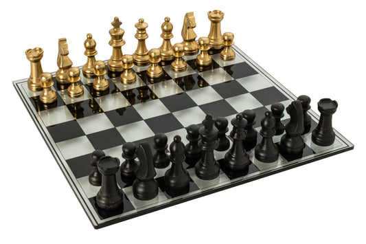Chess Set Board Polyresin Gold Colored/Black
