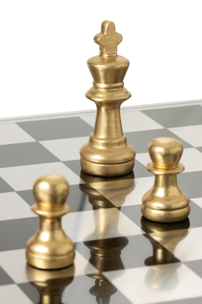 Chess Set Board Polyresin Gold Colored/White