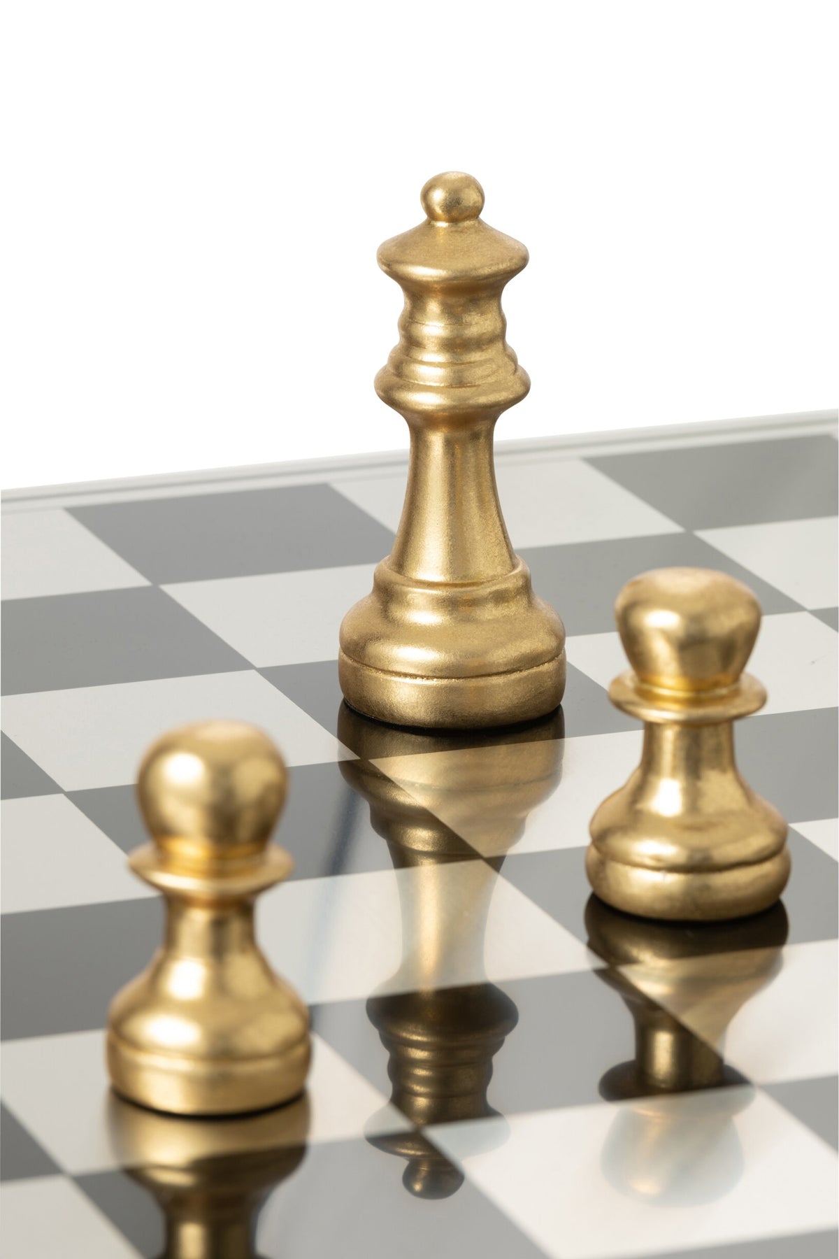 Chess Set Board Polyresin Gold Colored/White