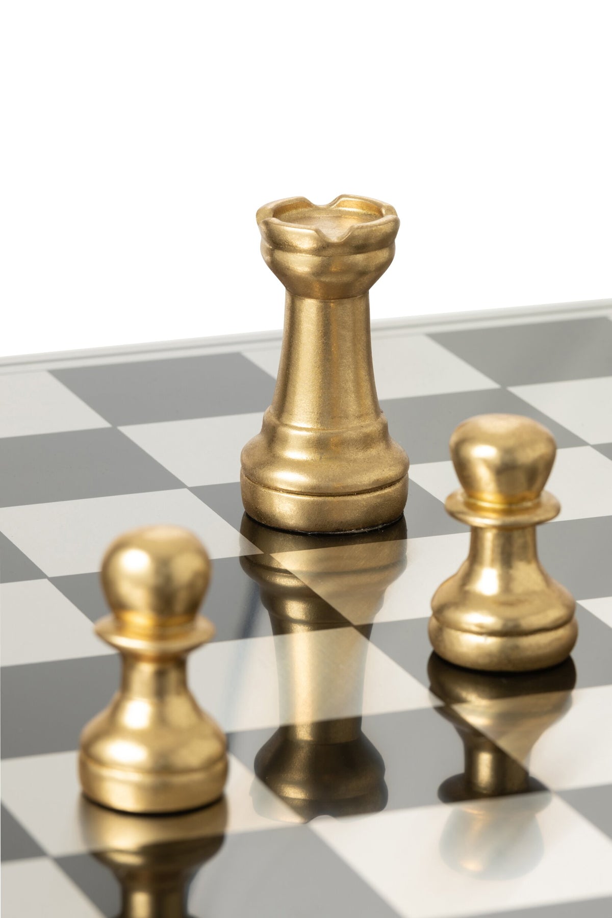 Chess Set Board Polyresin Gold Colored/White