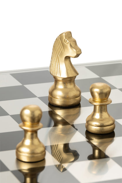 Chess Set Board Polyresin Gold Colored/White