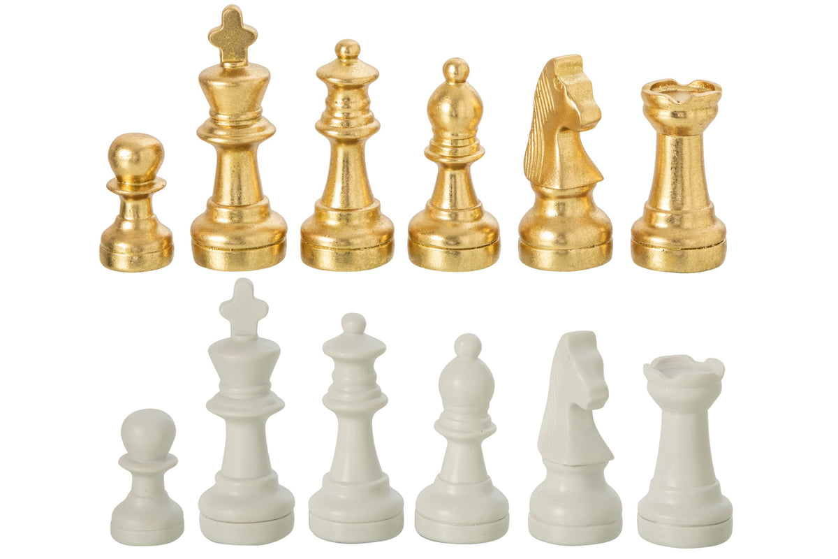 Chess Set Board Polyresin Gold Colored/White