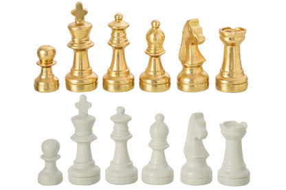 Chess Set Board Polyresin Gold Colored/White