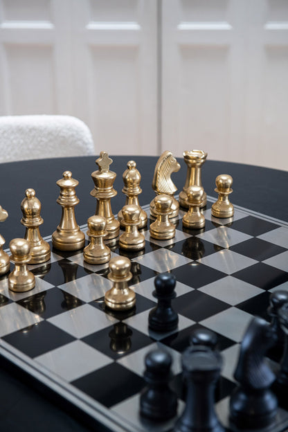 Chess Set Board Polyresin Gold Colored/White