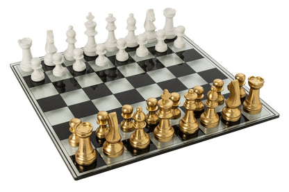 Chess Set Board Polyresin Gold Colored/White
