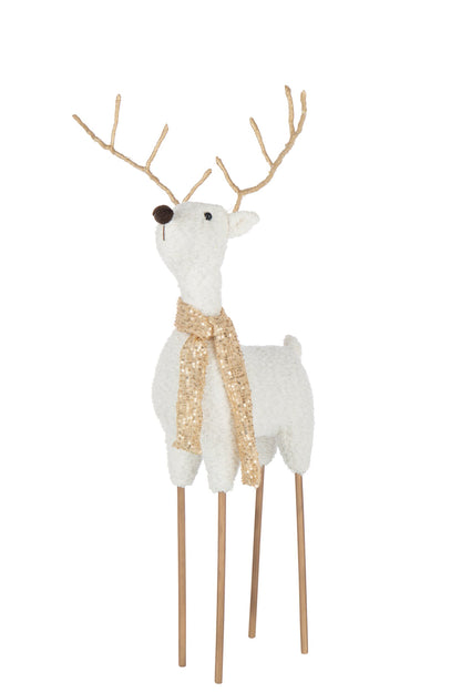 Reindeer Scarf Polyester White/Gold Colored Large
