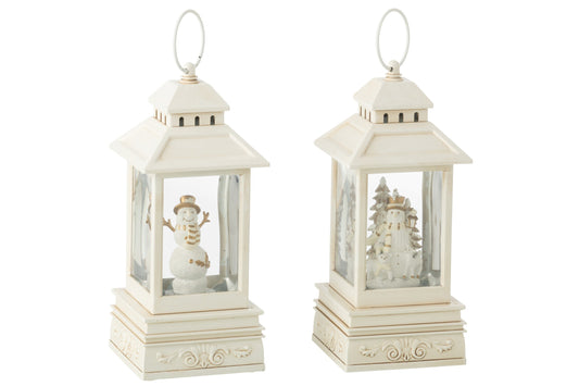 Water Globe Lantern Snowman Plastic White Assortment Of 2
