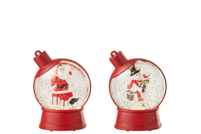 Hanger Water Globe Snowman + Santa Claus Plastic Christmas Red Assortment Of 2