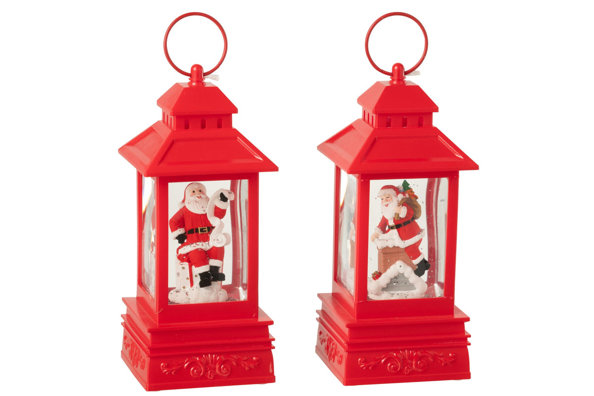 Water Globe Lantern Santa Claus Plastic Christmas Red Assortment Of 2