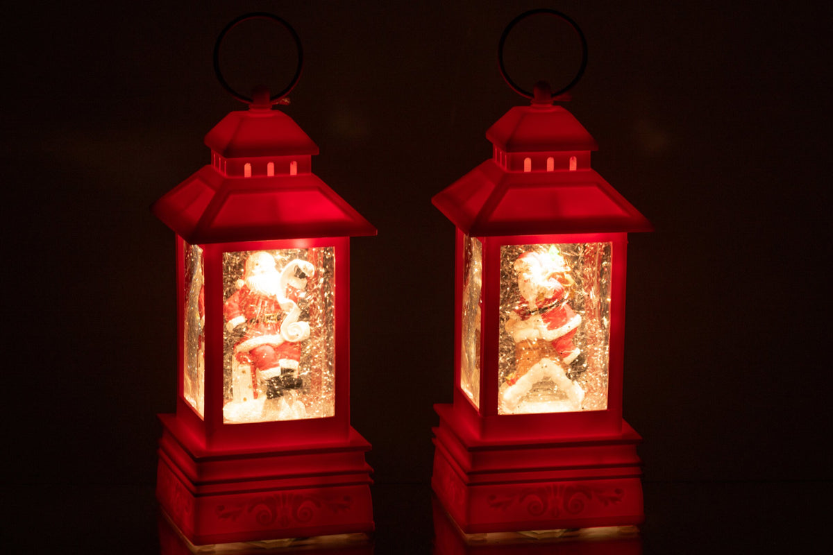 Water Globe Lantern Santa Claus Plastic Christmas Red Assortment Of 2