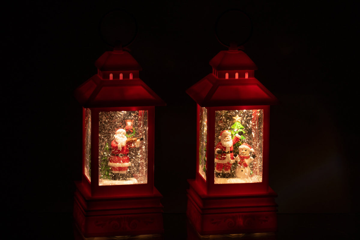 Water Globe Lantern Santa Claus Plastic Christmas Red Assortment Of 2