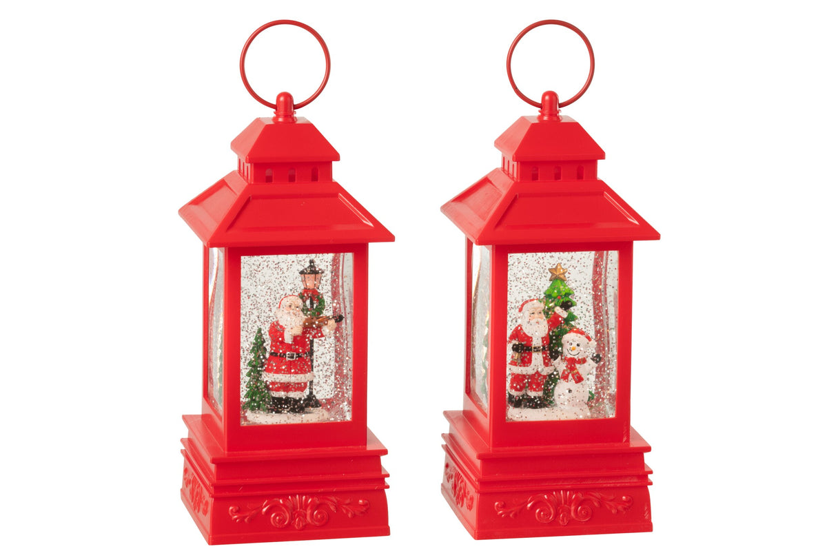 Water Globe Lantern Santa Claus Plastic Christmas Red Assortment Of 2