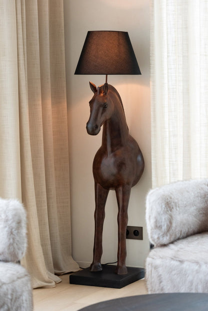 Floor lamp horse Front polyresin dark brown