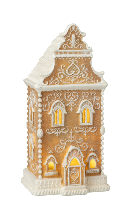 Gingerbread LED House Limepowder Beige/White