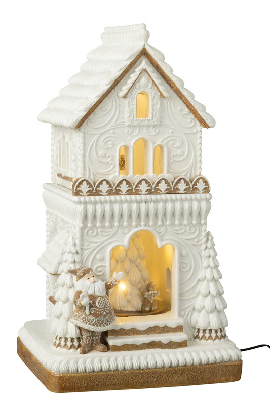 Gingerbread LED House + Santa Claus Limepowder Beige/White
