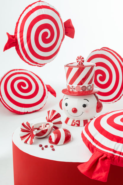 Jar Decorative Snowman + Hat Dolomite Christmas Red/White