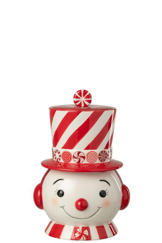 Jar Decorative Snowman + Hat Dolomite Christmas Red/White
