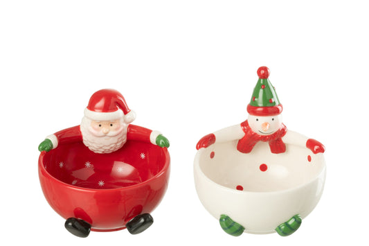 Kom kerstman + sneeuwpop Dolomite meerkleurig assortiment van 2