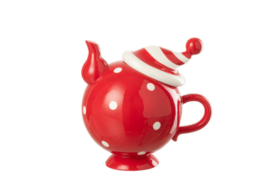 Theepot kerst hoed Dolomite kerst rood/wit