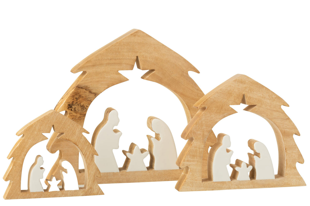 Nativity In Tree Mango Wood White/Natural Large