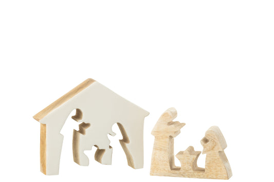 Nativity In House Mango Wood White/Natural Medium